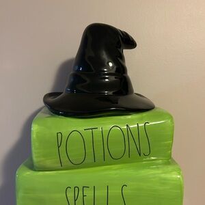 Rae Dunn Black Witch Hat on Green Potion Books Decor